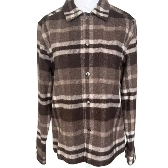 Reiss Cortez Wool Blend Plaid Overshirt Flannel Brown S - Picture 3 of 15